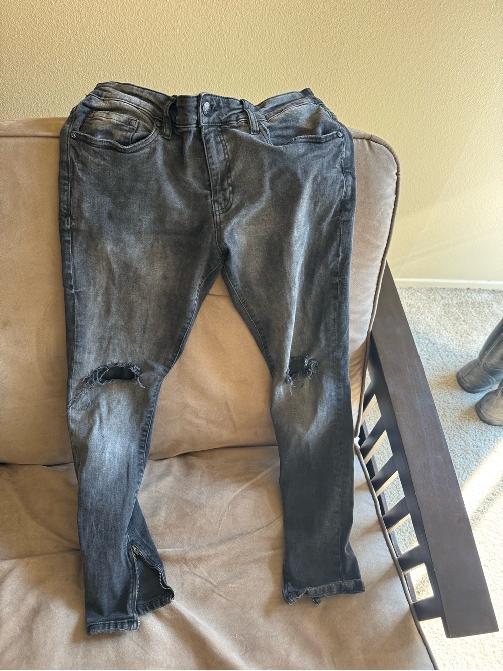 YoungLA Black Washed Skinny Ripped Jeans